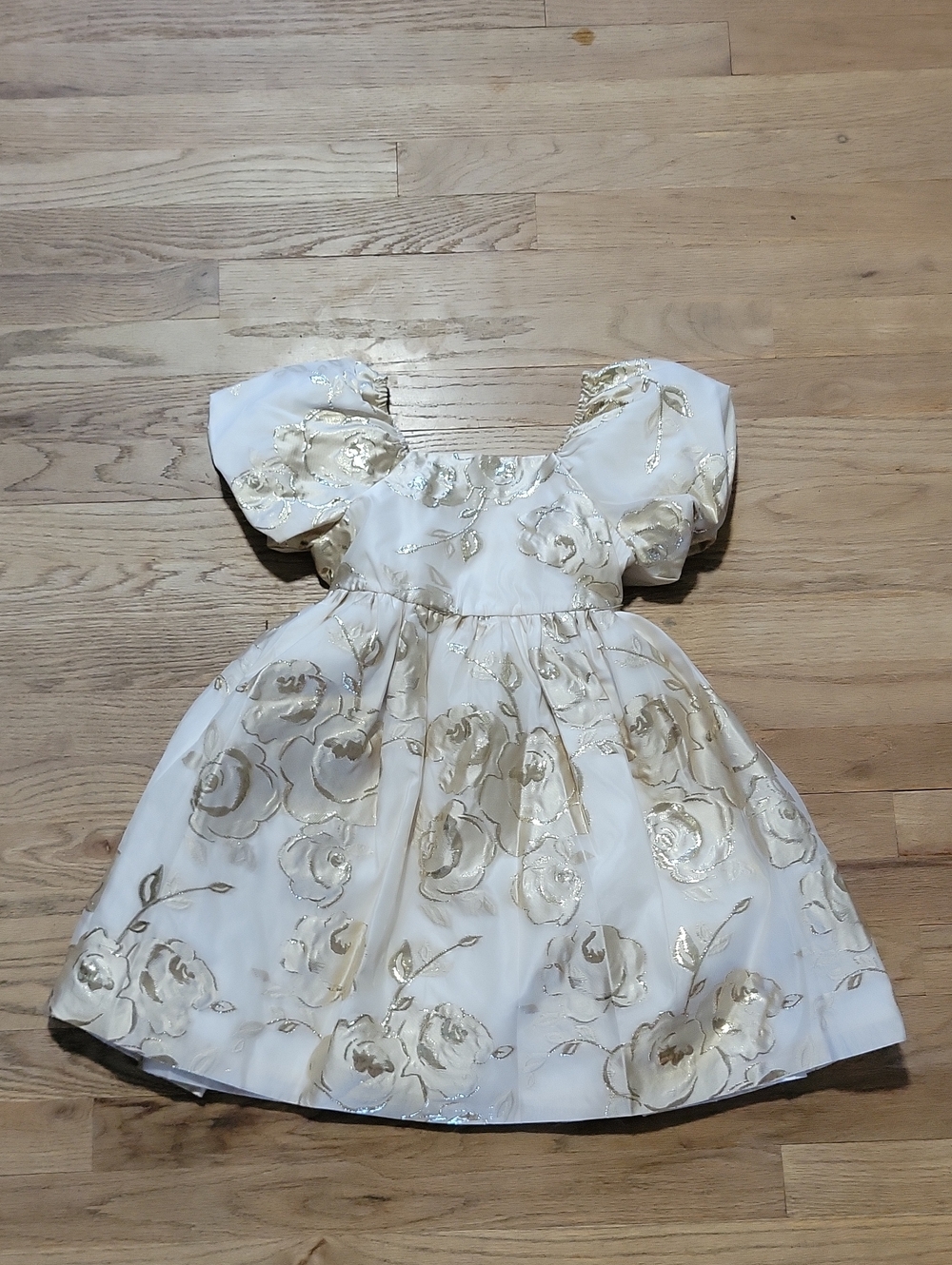 Biscotti Sz 6 Ivory Party Dress with Gold Floral Foil